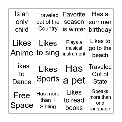 Get to Know Me Bingo Card