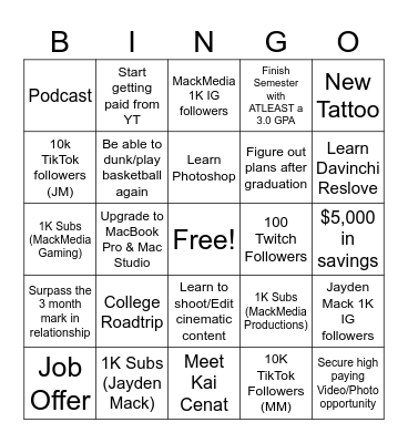 Jayden’s 2024 Bucket List Bingo Card