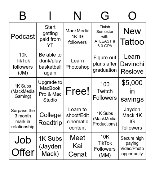 Jayden’s 2024 Bucket List Bingo Card