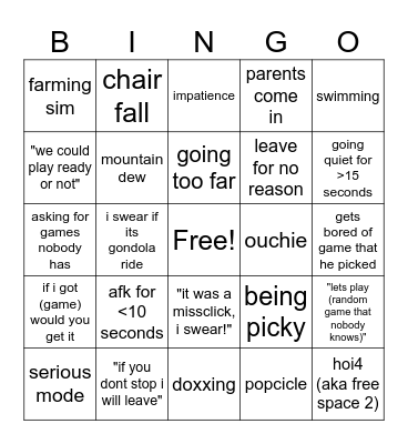 nathan >:( Bingo Card