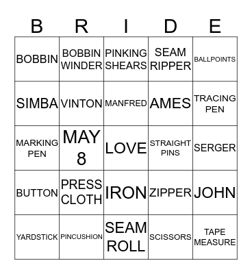 BETH'S BRIDAL BINGO Card