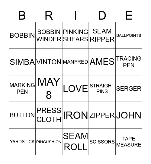 BETH'S BRIDAL BINGO Card