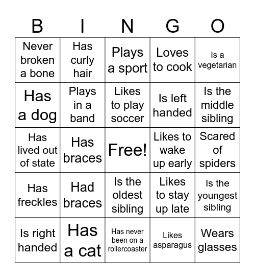 Classmate Bingo Card