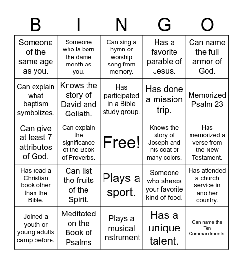 Endure Bingo Card