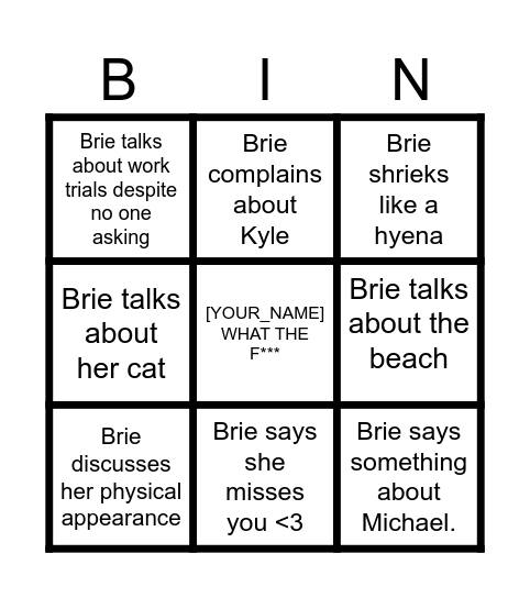 Brie Bingo Card