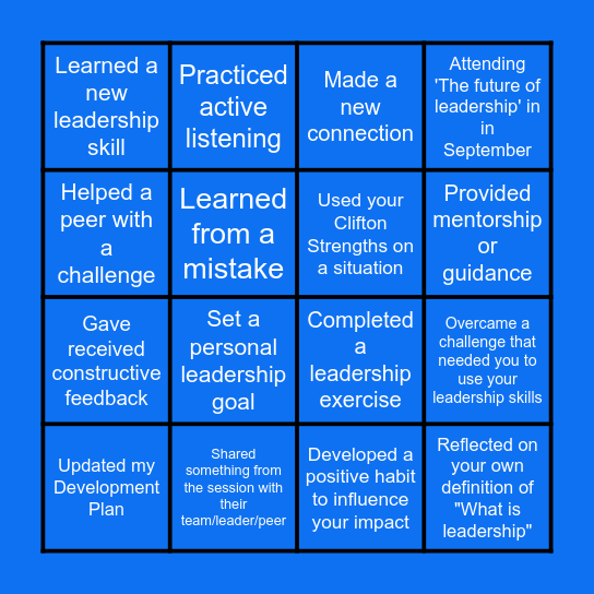 Aspiring leaders Bingo Card