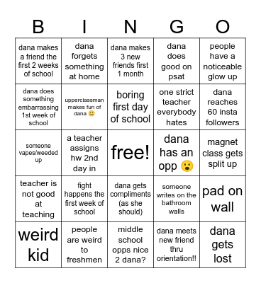 Back 2 School Bingo Card