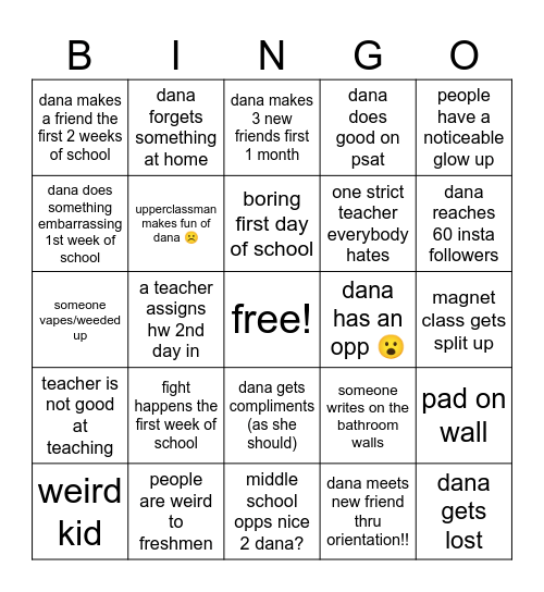 Back 2 School Bingo Card