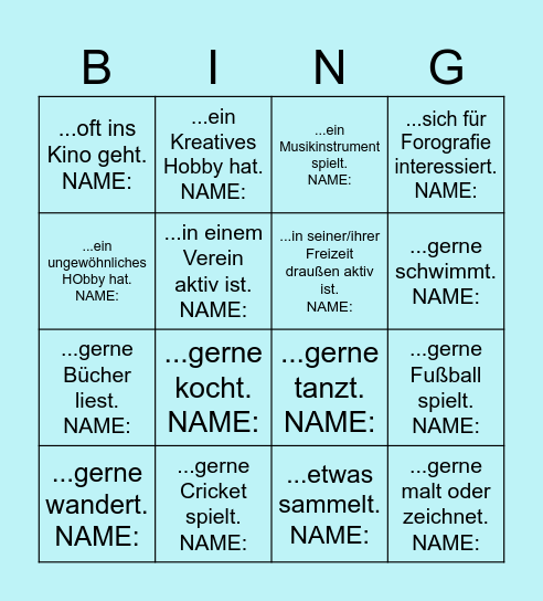 Finde eine Person, die... Bingo Card