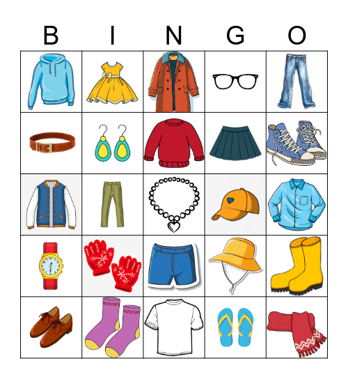 Clothes & Accessories Bingo Card