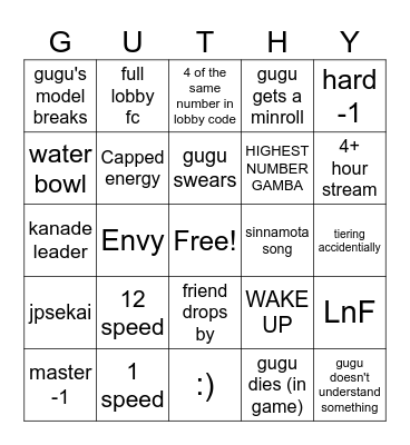 Gugu's scuffed bingo Card