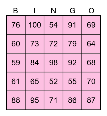 NUMBER BINGO Card