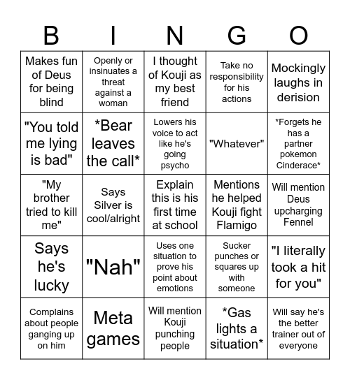 Damian Bingo Card