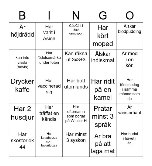 Namn: Bingo Card