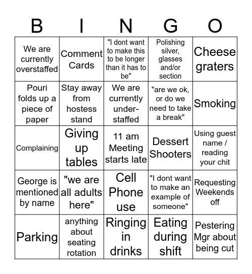 Hondos Bingo Card