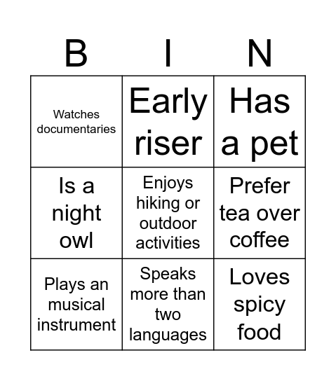 Know-your-Kakis Bingo Card