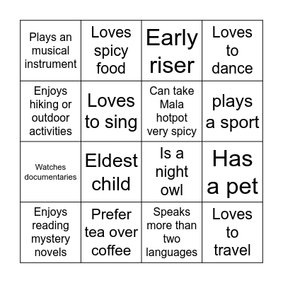 Know-your-Kakis Bingo Card