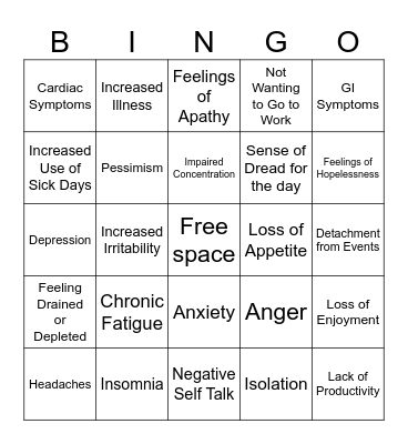 Burnout Bingo Card