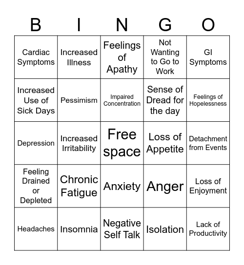 Burnout Bingo Card