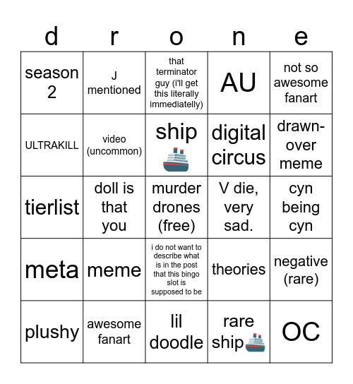 r/murderdrones bingo Card