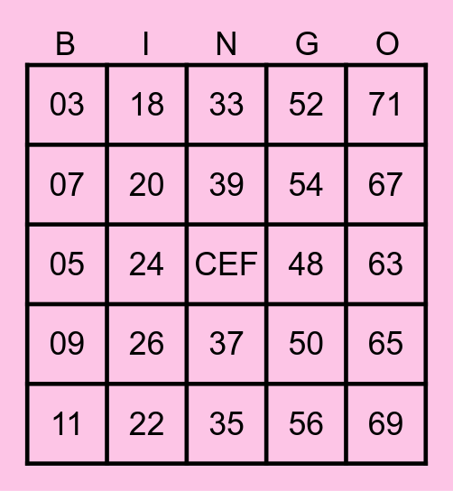 CHARMER BINGO BONANZA Bingo Card