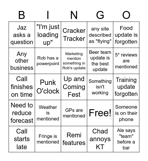 KT's Last Ever Monday Bingo!!!! Bingo Card