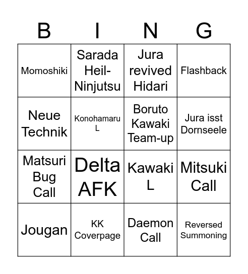 Boruto Chapter 13 Bingo Card