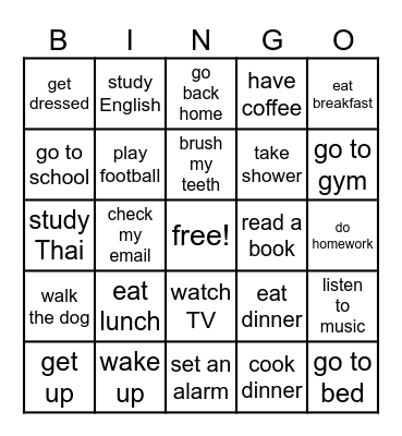 Present Simple : Daily Routine Bingo Card