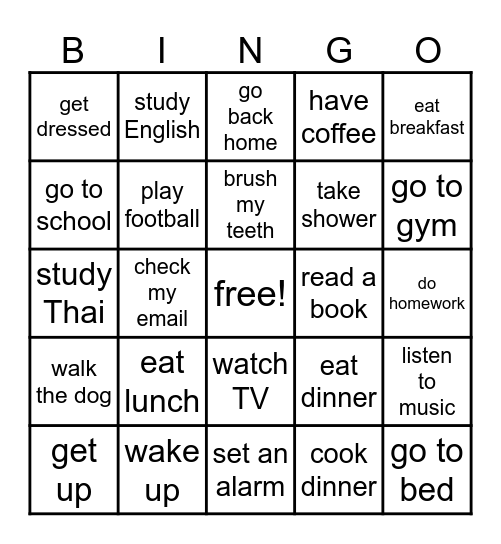 Present Simple : Daily Routine Bingo Card