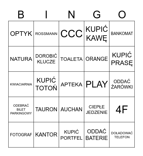 GDZIE… Bingo Card