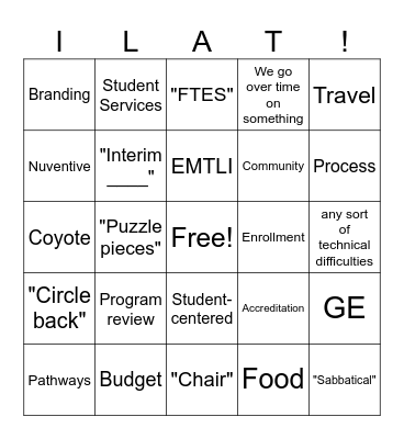 ILAT Workshop Bingo Card