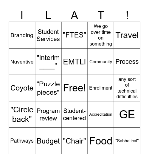 ILAT Workshop Bingo Card