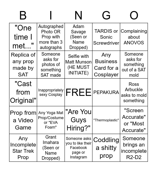 RPF Prop Party Bingo! Bingo Card