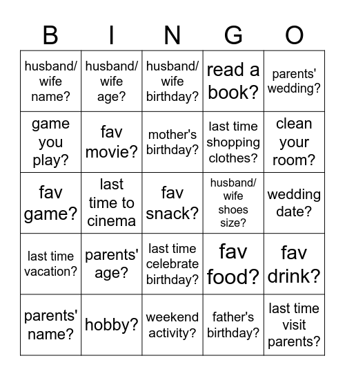 Untitled Bingo Card