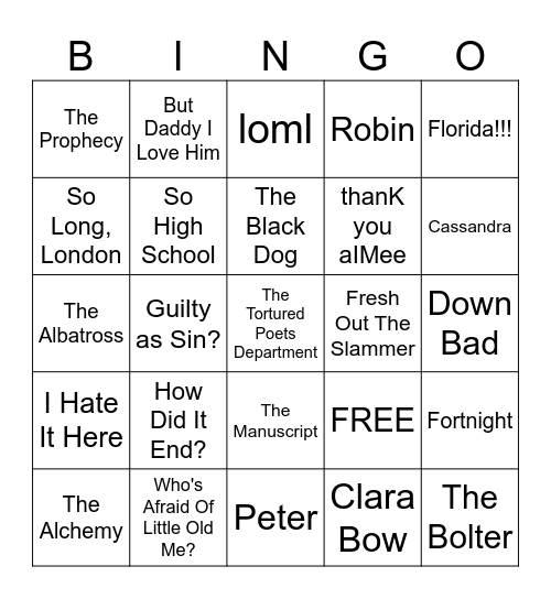TS TTPD BINGO Card