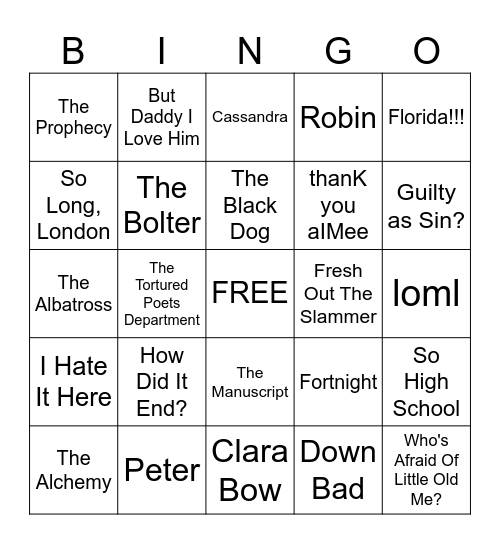 TS TTPD BINGO Card