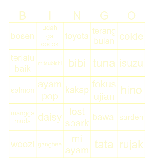 daisy Bingo Card