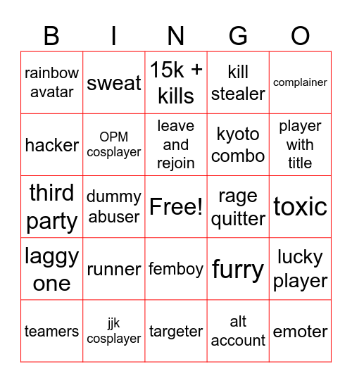 The strongest battlegrounds Bingo Card