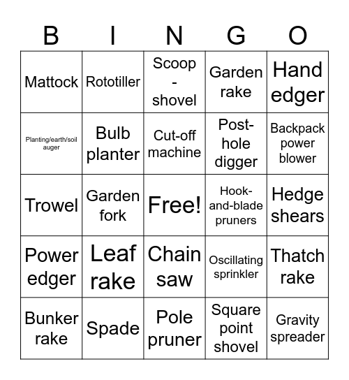 Landscaping Tools Bingo Card