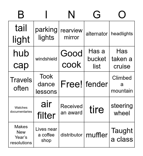 MECHANIC Bingo Card