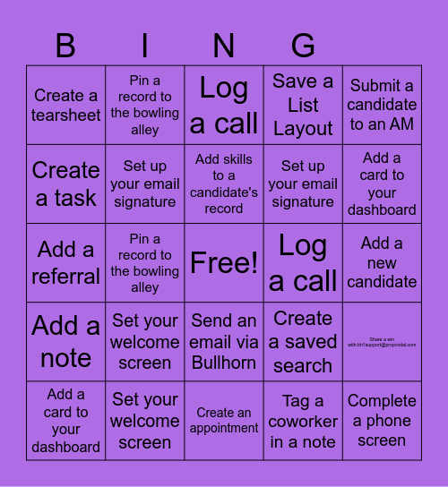 Bullhorn Go-Live Bingo Card