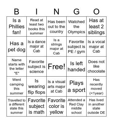 Welcome to Cab Bingo Card