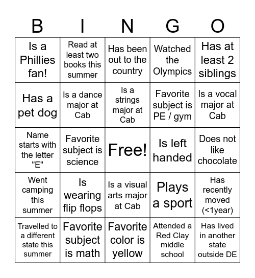 Welcome to Cab Bingo Card