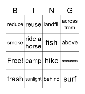 Unit 11 vocabulary Bingo Card