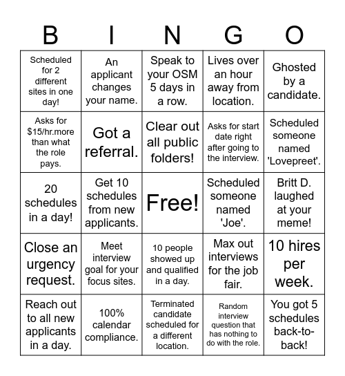 Recruiter Bingo! Bingo Card