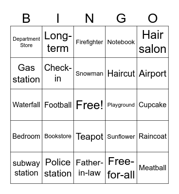 Compound Nouns Bingo Card