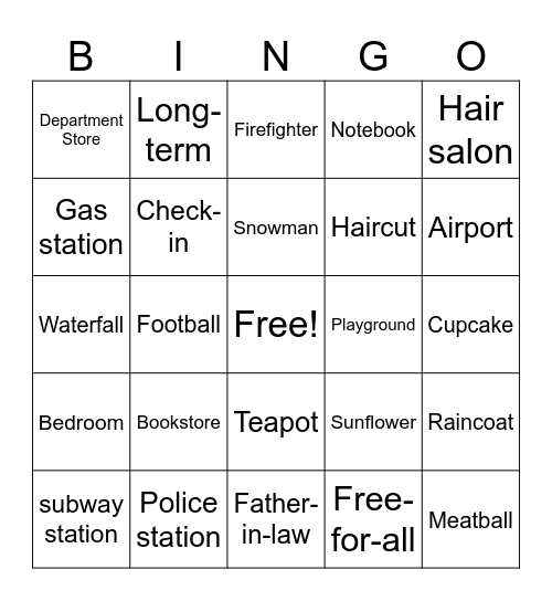 Compound Nouns Bingo Card