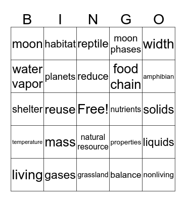 G1 Science Bingo Card