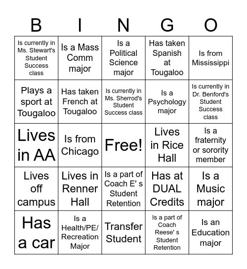 Tougaloo Retention Bingo Card