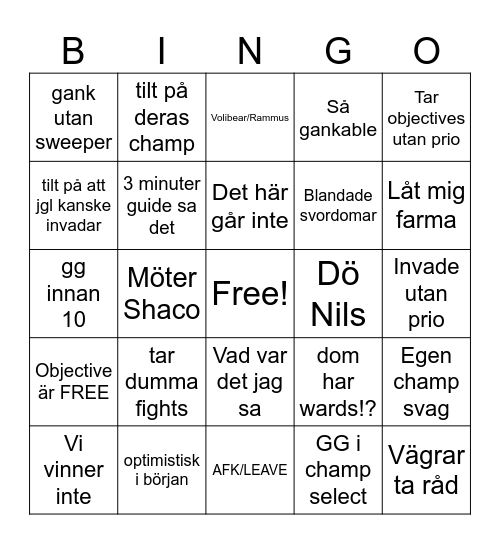 ADDE LEAGUE Bingo Card